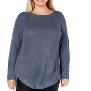 INC International Concepts Blue Crew Neck Sweater With Side Zippers Size XXL